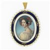 Image 1 : Vintage 18k Gold Oval Painted Portrait Diamond Enamel Pearl Frame Brooch Pendant