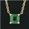 Image 3 : NEW 14K Gold 0.59 ctw Square Step Cut Emerald Petite Solitaire Pendant Necklace