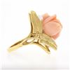 Image 5 : Vintage 14K Gold Carved Angel Skin Coral Pearl Rose Flower Bouquet Cocktail Ring