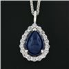 Image 3 : NEW 14k Gold Gubelin Pear Cabochon Sapphire Diamond Halo Teardrop Pendant Chain