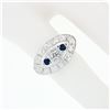 Image 5 : Vintage 14k White Gold 0.25 ctw Round Diamond & Sapphire Floral Oval Platter Rin