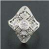 Image 2 : Antique Edwardian 18k Gold Platinum 0.20 ctw Diamond Filigree Petite Dinner Ring
