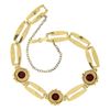 Image 5 : Vintage Retro 14K Yellow Gold 6.75" Bezel Garnet Grooved Bullet Link Bracelet