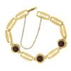Image 7 : Vintage Retro 14K Yellow Gold 6.75" Bezel Garnet Grooved Bullet Link Bracelet