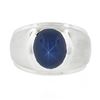 Image 4 : Men's 14K White Gold Oval Cabochon Bezel Set Lindy Star Sapphire Brushed Ring