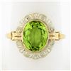 Image 8 : Antique 18K Gold 2.75 ctw Oval Bezel Peridot w/ Detailed Frame Solitaire Ring