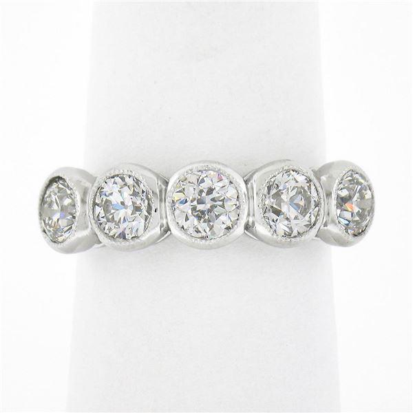 NEW Platinum 1.97 ctw Milgrain Bezel European Diamond 5 Stone Wedding Band Ring