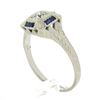 Image 1 : Antique Art Deco 18K White Gold 0.15 ctw Diamond w/ Sapphire Engraved Work Ring