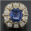 Image 3 : Vintage 14K Gold GIA Ceylon No Heat Cushion Sapphire & Diamond Halo Platter Ring