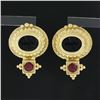 Image 2 : Italian 14k Gold Carved Intaglio Black Onyx & Cabochon Ruby Beaded Drop Earrings
