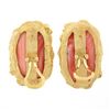 Image 6 : Large 14K Gold Oval Cabochon Coral w/ Diamond Textured Freeform Frame Earrings