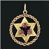 Image 1 : Vintage Israeli 14K Gold Open Star of David Red Stone Rope Circle Frame Pendant