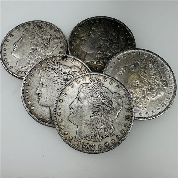 1888 Morgan Silver Dollar (VG+) Set of 5