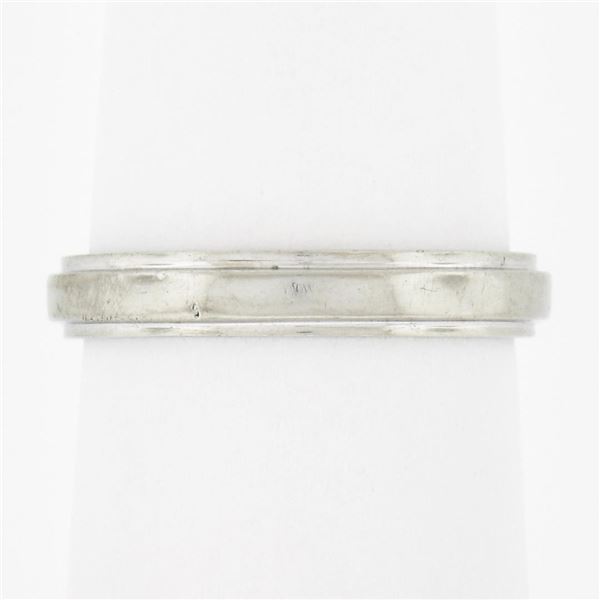 Antique Orange Blossom 18k White Gold 3.2mm Polished Grooved Stackable Band Ring