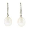 Image 1 : New 14k White Gold 0.10 ctw Pave Diamond Hook Earrings w/ White Pearl Drop Dangl