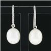 Image 2 : New 14k White Gold 0.10 ctw Pave Diamond Hook Earrings w/ White Pearl Drop Dangl