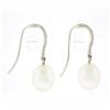 Image 4 : New 14k White Gold 0.10 ctw Pave Diamond Hook Earrings w/ White Pearl Drop Dangl