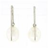Image 5 : New 14k White Gold 0.10 ctw Pave Diamond Hook Earrings w/ White Pearl Drop Dangl