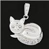 Image 1 : 14K White Gold Cat Kitten w/ 0.05 ctw Pave Diamond Tail Collectible Charm Pendan