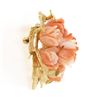 Image 6 : Vintage 14K Gold Carved Coral Rose Flower Bouquet Textured Leaf Round Pin Brooch