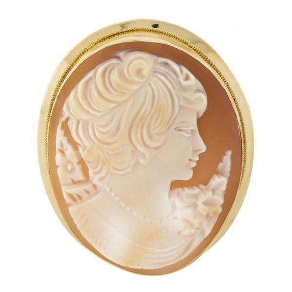 Vintage 14k Gold Large Detailed Oval Carved Shell Cameo Brooch Pin Pendant