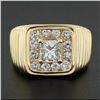Image 3 : Men's Ribbed 14K Gold 1.91 ctw GIA Princess Cut Diamond Solitaire & Halo Ring