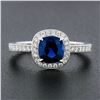 Image 3 : Platinum GIA NO HEAT Cushion Sapphire Solitaire w/ Diamond Halo Engagement Ring