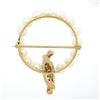Image 3 : Vintage 14k Gold Cultured Pearl w/ 0.32 ctw Diamond Round Circle Wreath Pin Broo