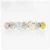 Image 1 : 18k White Gold 3 ctw Diamond Open Flower Link & Multicolor Baroque Pearl Bracele