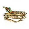 Image 1 : Vintage 14k Gold Multi Gemstone Enamel Coiled Snake Open Hinged Bangle Bracelet