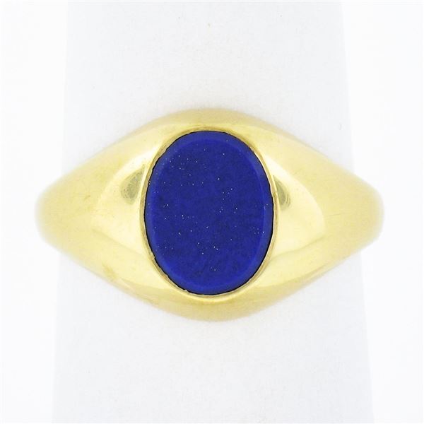 Classic 14k Yellow Gold Bezel Oval Cabochon Blue Lapis Polished Domed Band Ring