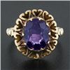 Image 2 : Antique Victorian 14K Gold Oval Amethyst Solitaire w/ Heart Open Work Halo Ring