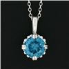 Image 4 : New 14k White Gold 1.5 ctw Round Vivid Blue Zircon Solitaire Fancy Pendant & Cha