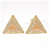 Image 3 : 14K Tri Color Gold Dual Finished Patterned Tiered Triangle Stud Post Earrings