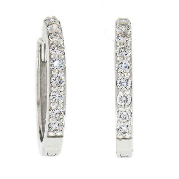 NEW 14k White Gold 0.36 ctw Round Pave Diamond 15.5mm Medium Huggie Hoop Earring
