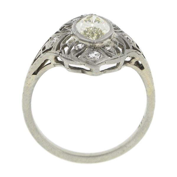 Antique Deco 18k Gold GIA Bezel Marquise Diamond Filigree Engagement Dinner Ring