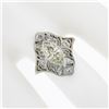 Image 6 : Antique Deco 18k Gold GIA Bezel Marquise Diamond Filigree Engagement Dinner Ring