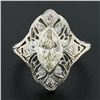 Image 7 : Antique Deco 18k Gold GIA Bezel Marquise Diamond Filigree Engagement Dinner Ring