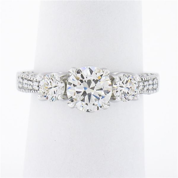 14k White Gold 1.70 ctw GIA Round Brilliant Diamond Three Stone Engagement Ring