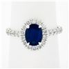 Image 2 : Platinum 1.90 ctw GIA Oval No Heat Burma Blue Sapphire Diamond Low Profile Ring