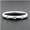 Image 2 : British 18k White Gold .05 ctw Flush Set Princess Diamond Three 3 Stone Band Rin