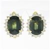 Image 1 : Estate 14K Gold 8.18 ctw GIA NO HEAT Oval Green Sapphire & Diamond Halo Earrings