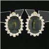 Image 2 : Estate 14K Gold 8.18 ctw GIA NO HEAT Oval Green Sapphire & Diamond Halo Earrings