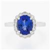 Image 3 : 14k White Gold 2.60 ctw Violet Blue Oval Tanzanite w/ Round Diamond Halo Ring
