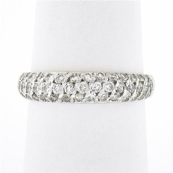 18K TT Gold 0.65 ctw Round Pave 3 Row Diamond Domed Stackable Wedding Band Ring