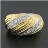 Image 8 : 18k Yellow Gold 0.56 ctw Pave Set Round Diamond Textured Grooved Bombe Band Ring