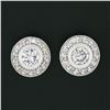 Image 2 : NEW 14k White Gold 0.83 ctw Round Bezel Diamond w/ Halo & Milgrain Stud Earrings