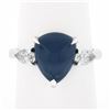Image 9 : NEW Platinum Gubelin 5.63 ctw Triangle Cabochon Sapphire Pear Diamond 3 Stone Ri