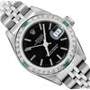 Image 1 : Rolex Ladies Quickset Stainless Steel Black Dial 18K Diamond And Emerald Bezel D