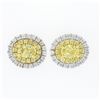 Image 1 : NEW 18K TT Gold 1.0 ctw Fancy Yellow & White Diamond Dual Halo Oval Stud Earring